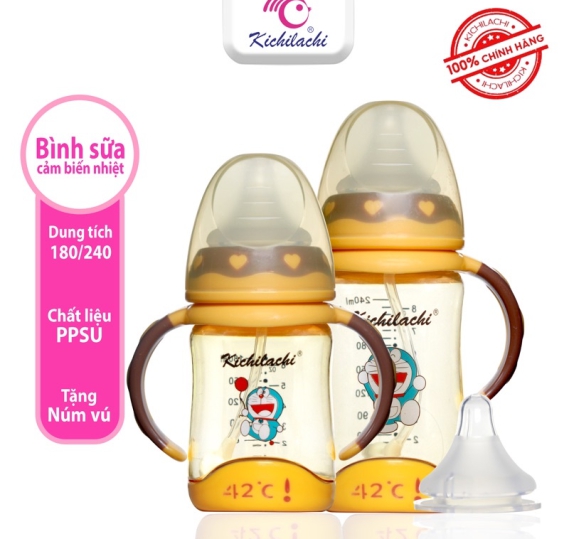 Bình Sữa Cho Bé Kichilachi Cổ Rộng  Cảm Biến Nhiệt Độ