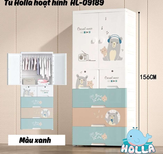 Tủ nhựa Holla 5 tầng hoạt hình xanh HL- 09189