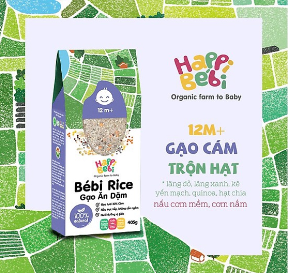 Gạo vỡ cám mầm trộn hạt hữu cơ cho bé từ 12 tháng Bébi Rice 450g