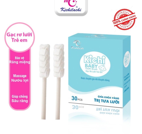 Gạc rơ lưỡi , tưa lưỡi Kichilachi vệ sinh răng miệng cho bé ( Hộp 30 Que )