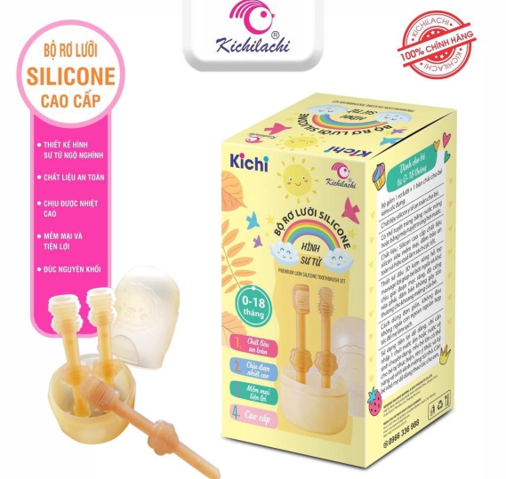 Bộ Rơ Lưỡi Bàn Chải Silicon Kichi, Cho Bé 0-18 Tháng Tuổi Kèm Cốc Đựng, chất liệu an toàn cho bé